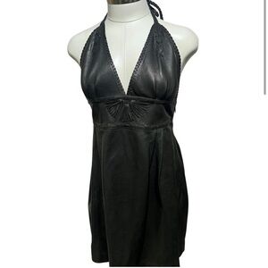 Abercrombie & Fitch Black Leather Halter Mini Dress
